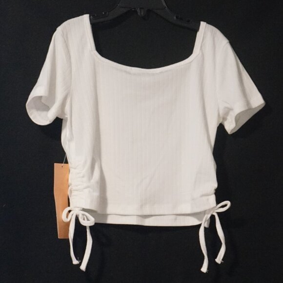 Kensie Girl White Square Neck Ribbed Tie Side Tee Girl’s Size 10 - Picture 6 of 6